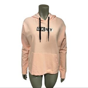 DKNY Sport Orange Pigment Dyed Two Tone Logo Distressed Hoodie Womens Small NWT